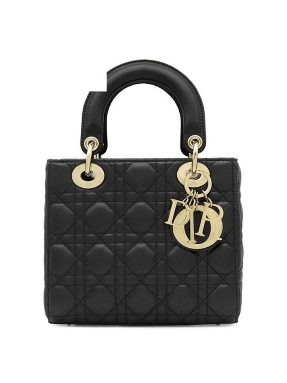 Dior 2-Way Bag Lady Small Lambskin Black Gold Shoulder Handbag Cannage